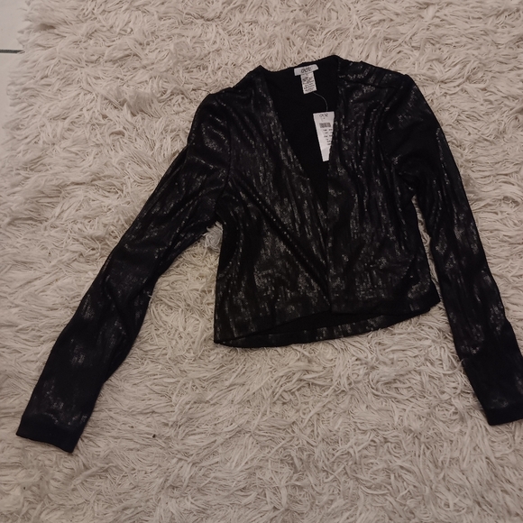 NWT Cache Black Sequin Open Front Sweater Cardigan Bolero SZ M NWT - Picture 2 of 5